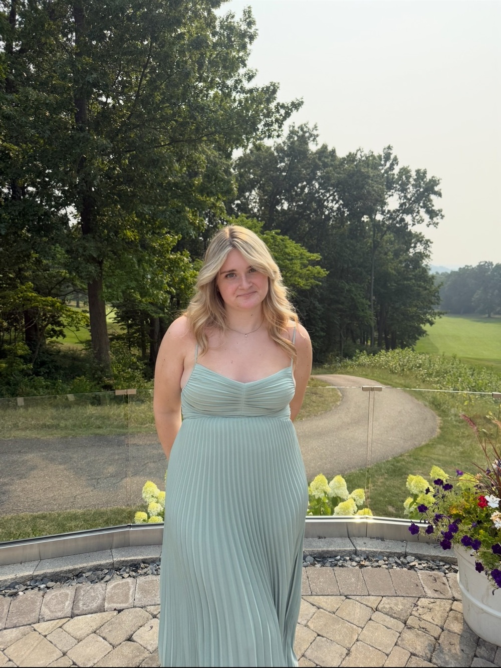 Aritzia Pale Sage Pleated Maxi Dress